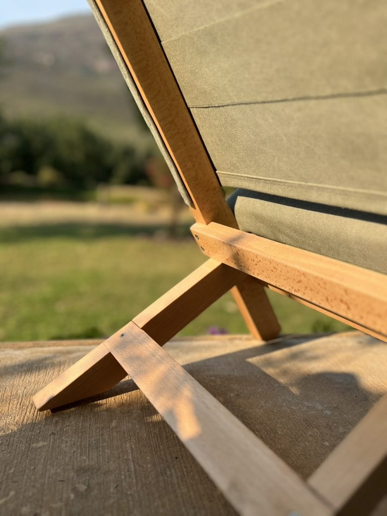 Beech wood folding chair with olive canvas seat